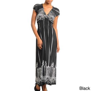 Stanzino Womens Printed Smocked Empire Waist Maxi Dress