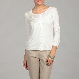 Cable & Gauge Womens Ivory Beaded Cardigan