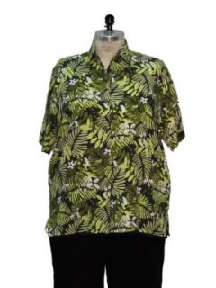 Womens Plus Size Jungle Print Short Sleeve Camp Shirt by
