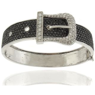 Silver Overlay Cubic Zirconia Black and White Buckle Bangle