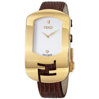 Fendi Womens Chameleon White Diamond Dial Brown Leather Strap Watch