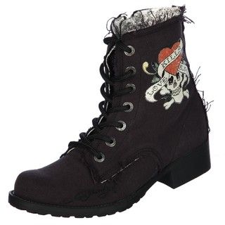 Ed Hardy Womens Raveen Canvas Lace up Military Ankle Boots