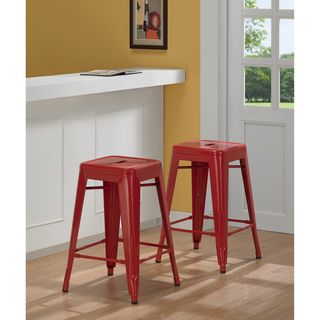 Tabouret 24 inch Red Metal Counter Stools (Set of 2)