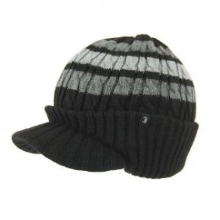 Jaxon Striped Cable Knit Visor Beanie Hat (1 Size, Black