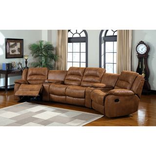 Mayoli Leather like Caramel Sectional Set with Duo Recliners
