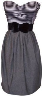 Black White Grey Belted Stripe Tube Dress Plus Size, 5X