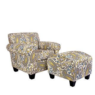 Portfolio Grey Paisley Chair and Ottoman