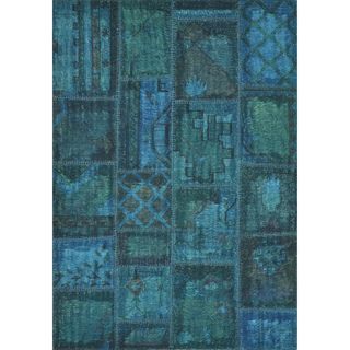 Hand woven Ava Wool Blue Patchwork Rug