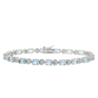 Sterling Silver Blue Topaz and Diamond Accent Heart Bracelet