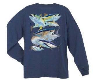 Guy Harvey Long Sleeve Tuna Collage T Shirt NAVY Md