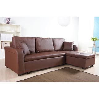 Charlotte Coffee Brown Faux Leather Convertible Sectional Sofa Bed