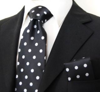 Brand Q Polka Dots Necktie and Pocket Square Black Silver
