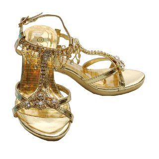 Gold Size 9T Drape Rhinestone Dress Heel Shoe Forever Link Shoes