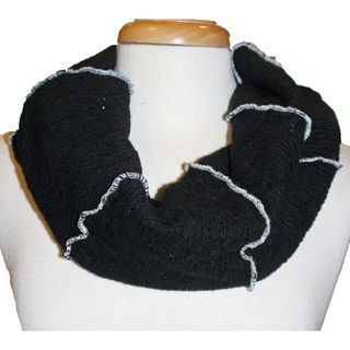 Cuff Luv Black Sweater Knit Infinity Scarf with Contrast Stitching