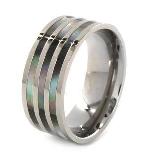 Titanium Polished Abalone Inlay Ring