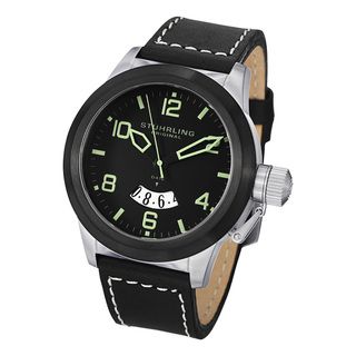 Stuhrling Original Mens Pilot Quartz Leather Strap Watch