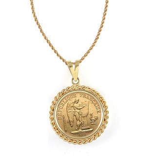 14k Gold French 20 Franc Lucky Angel Gold Piece Coin Rope Bezel