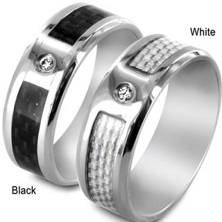 Titanium Mens Carbon Fiber Inlay Cubic Zirconia Ring