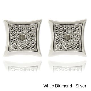 Silver or Goldplated Black or White Diamond Accent Square Earrings