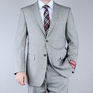 Mantoni Mens Classic Fit Birdseye Grey Black 2 button Wool Suit