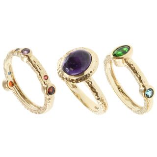Michael Valitutti Gold Multi gemstone 3 piece Ring Set