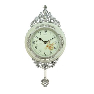 Fabulous Antique Linseng Wooden Pendulum White Wall Clock (24x15