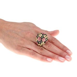 Betsey Johnson Goldplated Pink/ Yellow Flower Dome Stretch Ring