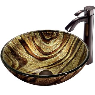 Zebra Vessel Sink in Multicolor with Oil Rubbed Bronze Faucet