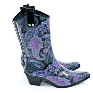 New York Shiny Imperial Paisley Ladies Rubber Cowboy Rain Boot Shoes