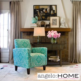 angeloHOME Sutton Modern Damask Turquoise Blue Arm Chair