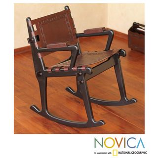 Mohena Wood and Leather Rocking Chair Inca Memories (Peru