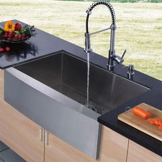 Vigo Farmhouse Stainless Steel Kitchen Sink, Chrome Faucet and