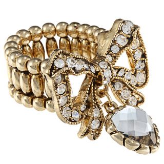 Betsey Johnson Goldtone Crystal Bow Heart Drop Ring