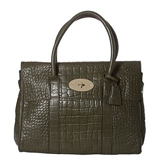Mulberry Bayswater Olive Leather Croc embossed Satchel