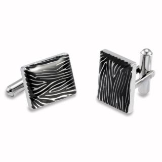 Stainless Steel Black Resin Zebra Print Cuff Links