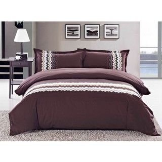 Zig zag Embroidered Queen size 3 piece Duvet Cover Set