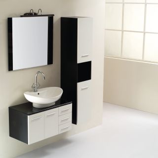 Solid Oak White and Black 31.8 Inch Ceramic Bathroom Vanity