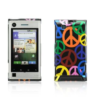 Premium Motorola Devour A555 Black Rainbow Peace Sign Protector Case