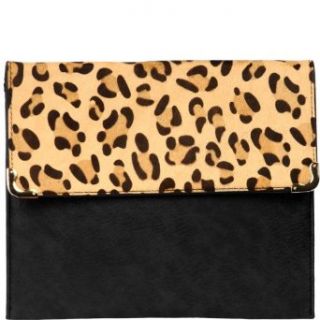 Kara Leopard Envelope Clutch   Black Clothing