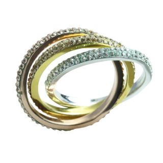 Sterling Silver White and Gold Crystal Intertwined Ring