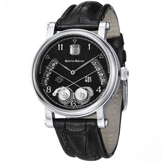 Martin Braun Mens EOS 39 Black Dial Black Leather Strap Watch