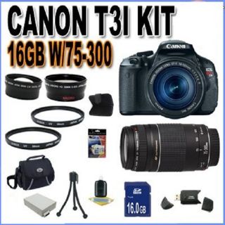 Rebel T3i 18MP Black Digital SLR Camera with 18 55MM & 75 300 Lens Kit