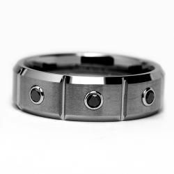 Tungsten Carbide Mens 1/5ct TDW Black Diamond Grooved Ring
