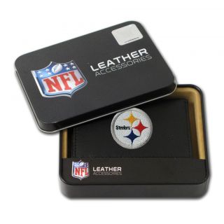Pittsburgh Steelers Mens Black Leather Tri fold Wallet