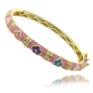 Molly and Emma 14k Gold Overlay Childrens Pink Flower Bangle Bracelet