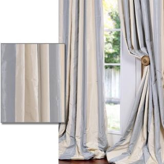 Baby Blue/ Tan Striped Faux Silk Taffeta 96 inch Curtain Panel