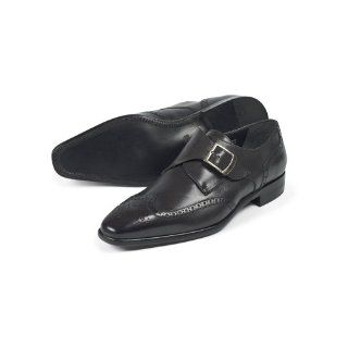Leather Monk Strap Wingtip Shoe, Leather Sole Charcoal 8 Medium Shoes