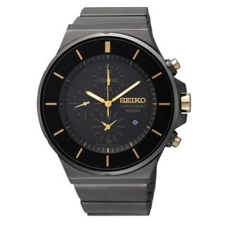 Seiko Mens Chronograph Black Ion Gold Accent Watch Today $262.50