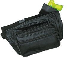 Leather Fanny Pack Belt Waist Bag with Gun Pouch ~ Black