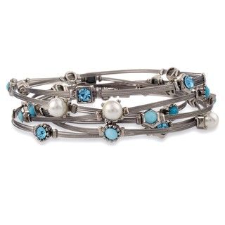 Silvertone Blue Multi stone Wire Bracelet Set